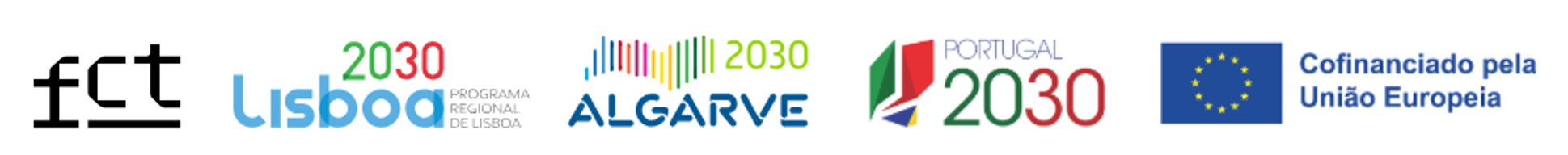 Logotipos FCT; Lisboa 2030; ALgarve 2030, Portugal 2030; União Europeia